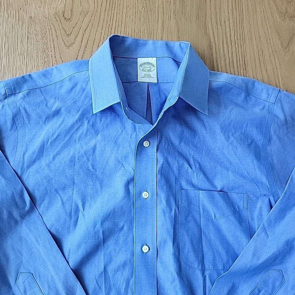 Brooks‎ Brothers Shirt Mens 16.5 33 Blue Slim Non Iron Stretch Business Casual